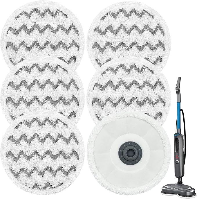 3897A / 3712 Rotating Steam Mop Pads Replacement for Bissell SpinWave Smart Steam Scrubbing Steam Mop Cleaner 【Models 3897A/3712 ONLY】, Washable Reuseable Refill Pads（6Pack） (6Gray)