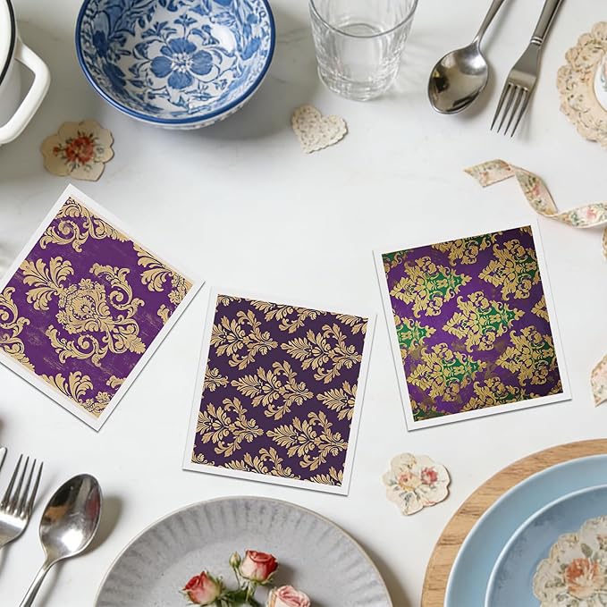 Reusable Swedish Dishcloths for Kitchen, 6 Pcs Mardi Vintage Floral Swedish Dish Cloths, Purple Flower Sponge Cleaning Towels Wipes for Kitchen Cooking Gras Home Decoration Housewarming Gifts