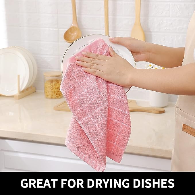 Homaxy 100% Cotton Terry Kitchen Dish Cloths, Ultra Soft and Absorbent Dish Towels for Kitchen, Suitable for Drying and Washing Dishes, 18 Pack, 12 x 12 Inches, Pink