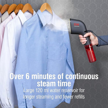CHI Collapsible Travel 2-in-1 Handheld Garment Steamer & Steam Iron for Clothes, Large 120 ml Water Tank For up to 6 Minutes of Use, Collapses for Compact Storage, Fast Heatup, 10’ Cord, Black (11611)