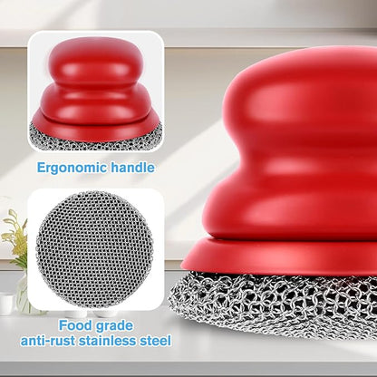 Onewly Cast Iron Scrubber and Scraper, Chain Mail Scrubber Cast Iron for Cleaning Dishes, Stock Pots, Pans, Griddles, Grills, Dish Scouring Pads
