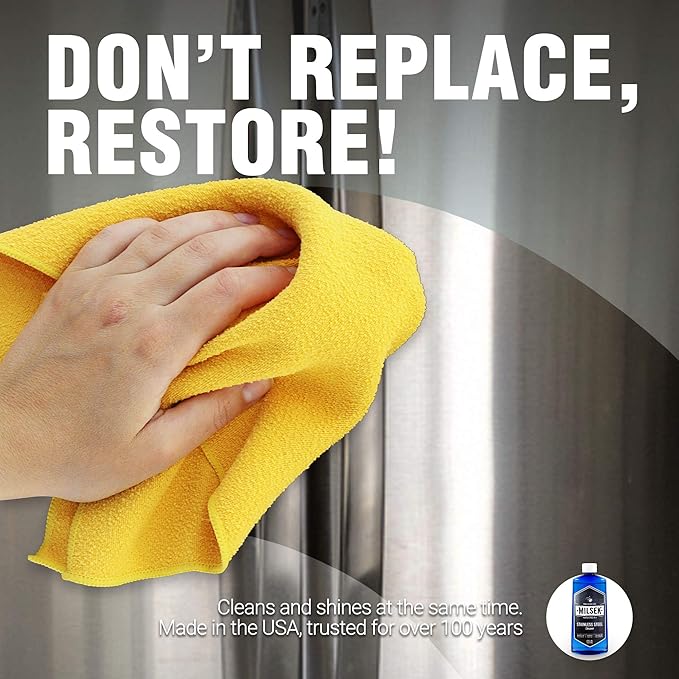 Milsek Stainless Steel Cleaner - Multipurpose Cleaning Supplies for Home and Kitchen Appliances, Sink, Stovetop, Dishwasher, Microwaves and Refrigerators - 12 Fl Oz (Pack of 4)