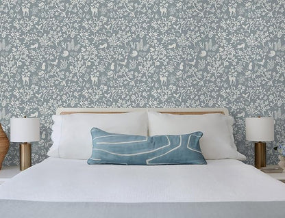 Timeet Peel and Stick Wallpaper Grey Floral Wallpaper 16.14"x118.11" Cats/Birds/Trees Contact Paper Modern Flower Wall Paper Self Adhesive Removable for Walls Covering