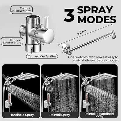 Filtered Shower Head,8 Inch Rain Shower Head with Handheld Spray Combo, Adjustable High Pressure Rainfall Shower Head, Dual Showerhead Set with Extension Arm and 60 Inch Long Shower Hose