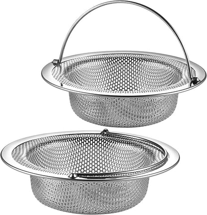 2 Pack Upgrade Kitchen Sink Strainer (Sink Drain Strainer) - 304 Stainless Steel Rust Free, Fordable Handle, 4.5 Inch Diameter