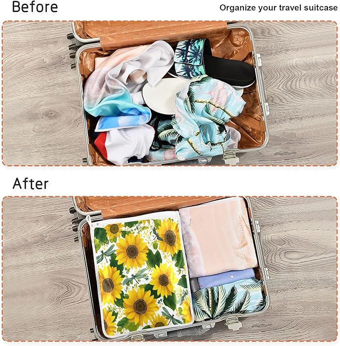 Mesh Laundry Bags Lingerie Bags for Washing Delicates 2 PCS Durable Wash Bag with Zipper Small and Medium Washable Cute Yellow Sunflowers and Dragonflies