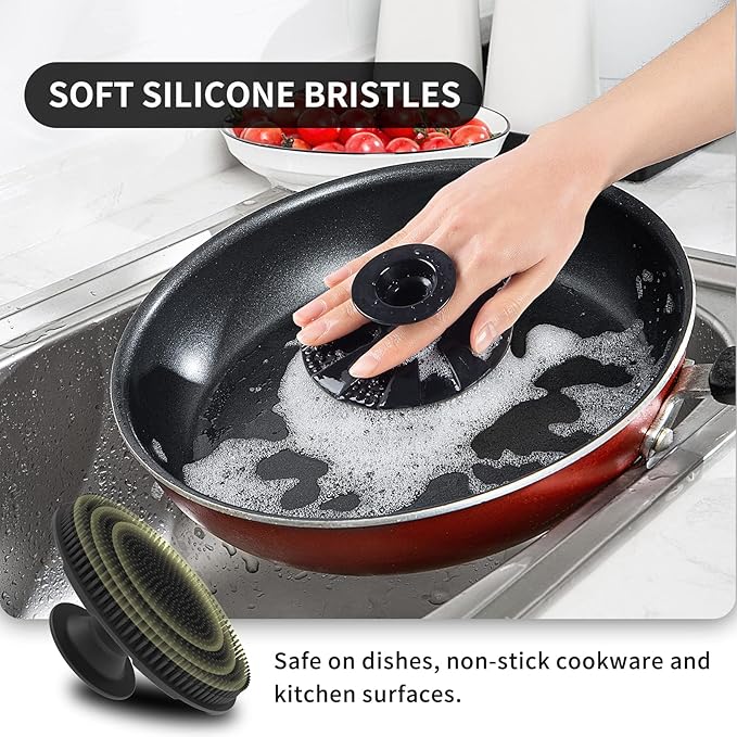 Silicone Sponge, BEAUTAIL Non-Scratch Scrub Sponges for Washing Dishes, Kitchen Fruit Vegetable Cleaning Brush, Long Lasting and Reusable Dishwashing Scrubber, Suction Up Hang Designed, 1 Pack, Black