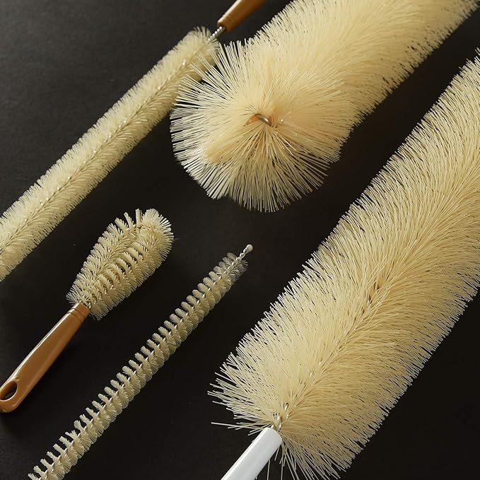 ALINK Extra Large Long Bottle Brush Set - 16" / 15" Long Bamboo Handle Bottle Cleaner for Narrow Neck Beer Wine Bottles, Decanter, Tumblers, Thermos, Jugs with Straw Brush, Kettle Spout/Lid Brush