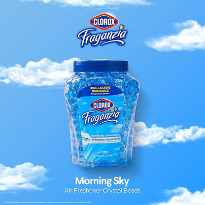Clorox Fraganzia Crystal Beads Air Freshener Twin Pack, Long Lasting Room Deodorizer and Odor Eliminator Gel Beads for Home, Car, or Office, Morning Sky Scent, 24 Fl Oz