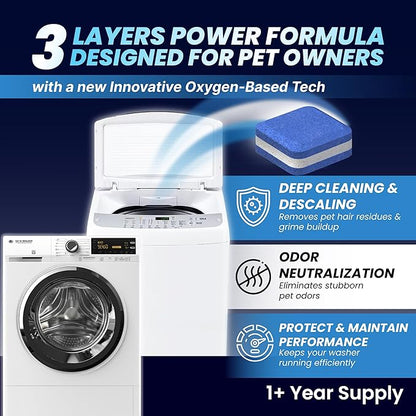 Washing Machine Cleaner Pro Tablets for Pet Owners - 56 Pack, Front & Top Load Washer Deep Cleaning, Septic Tank Safe, HE Support, Remove Stubborn Pet Hair, Eliminates Smells, Prevents Dander Build-up