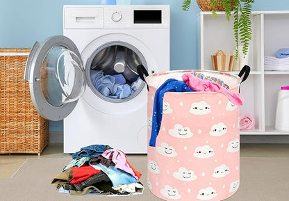 KUNRO Round Laundry Gift Basket Storage Hamper, Clothes Storage Organizer Bins, Shelf Basket with Handles for Room Decor (Smile)