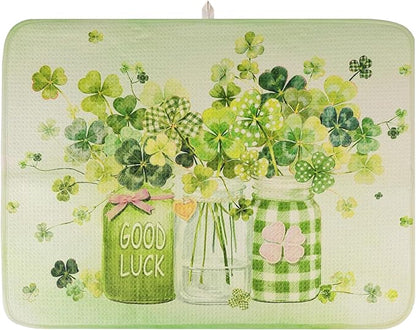 St Patrick's Day Dish Drying Mat, Ultra Absorbent St Patrick's Day Drying Mat for Kitchen Counter, Coffee Maker, 18 x 24 Inch