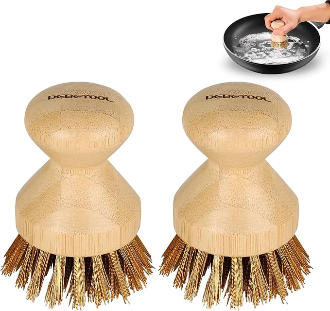 Cast Iron Brush with Brass Bristles & Natural Bamboo Handle - Heavy Duty Cast Iron Cleaner Scrubber for Woks, Griddles, BBQ Grills, Grill Pans - Effortless Cleaning & Maintenance