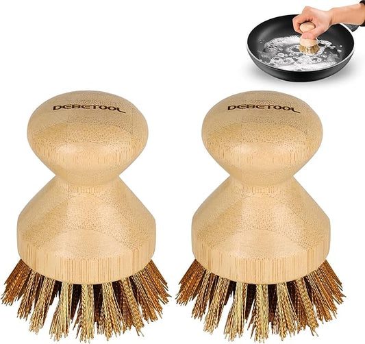 Cast Iron Brush with Brass Bristles & Natural Bamboo Handle - Heavy Duty Cast Iron Cleaner Scrubber for Woks, Griddles, BBQ Grills, Grill Pans - Effortless Cleaning & Maintenance
