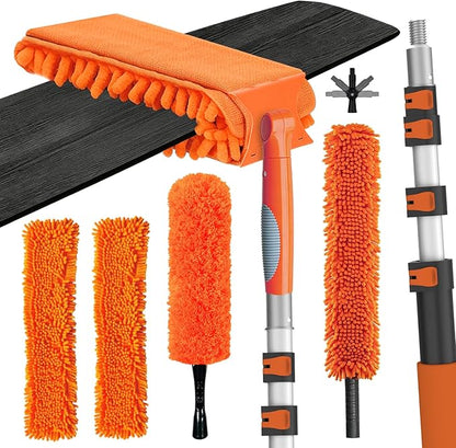 LAANPOLE 20FT Reach Ceiling Fan Cleaner Duster, Fan Blade Cleaner Kit with 3-12FT Extension Pole, Microfiber Duster & Replaceable Cleaning Cloth for Blades, Ceiling, Furniture