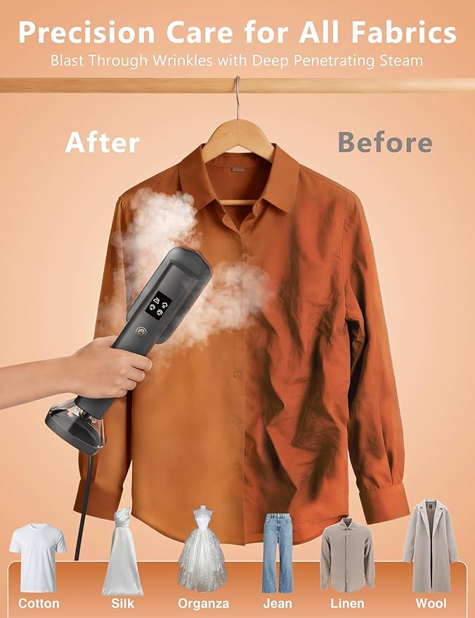 Steamer for Clothes,Portable Handheld Garment Steamer, 200ml Capacity,1000W 15s Fast Heat-UP, Leak-Proof Fabric Quick Wrinkle Remover Ceramic Panel, 2-in-1 Dry & Wet Iron for Home and Travel -Golden