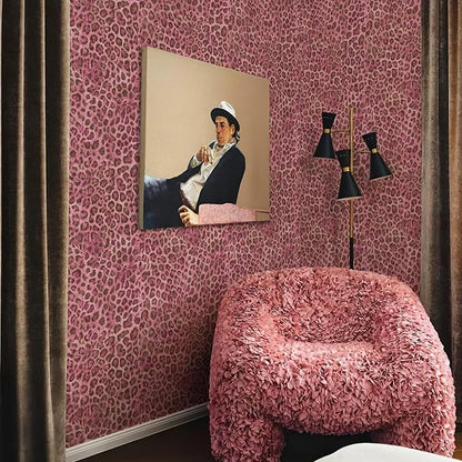 JiffDiff Upgrade Leopard Print Peel and Stick Wallpaper, 17.3" x 1200" Waterproof Removable Self Adhesive Wallpaper, Pink Unique Funky Cheetah Contact Paper for Bedroom, Bathroom, Decor
