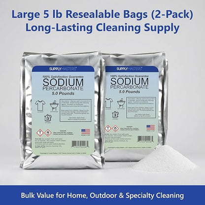 Sodium Percarbonate Powder 2 Pack (10 lbs Total) – Oxygen Bleach Alternative & Stain Remover – Multi-Purpose Cleaner for Laundry, Carpets, Tile, Grout, Decks, Kitchens & Outdoor Areas