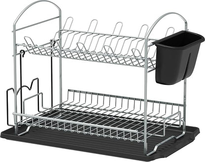 Simple Houseware 2-Tier Dish Rack with Drainboard, Silver