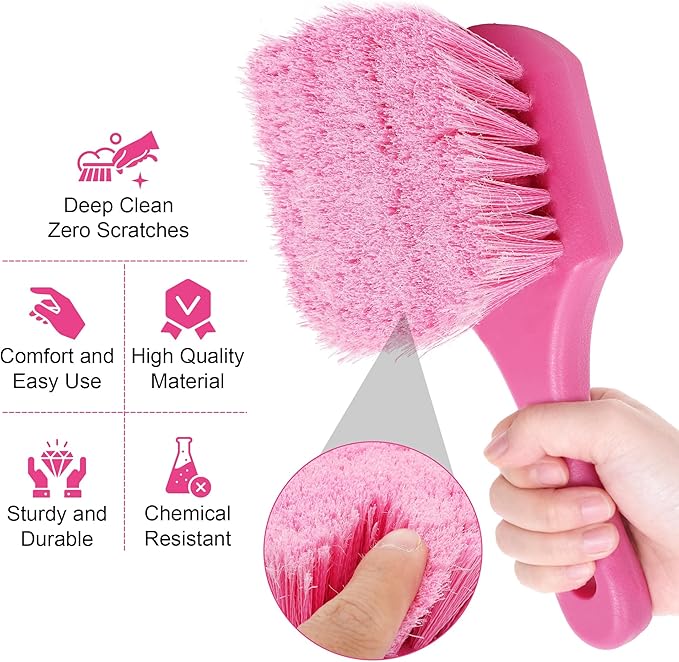 Pink Wheel Brush for Women, Soft Bristle Tire Brushes, Car Rim Cleaning Brush for Auto, Home & Motorcycles