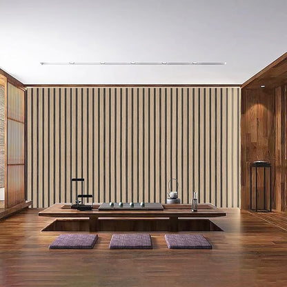 Peel and Stick Wallpaper Textured Brown Wood Slat 35.4x200 Inch Self-Adhesive Waterproof Removable Wall Paper for Kitchen Bedroom Office Decorative Wood Slat Wallpaper