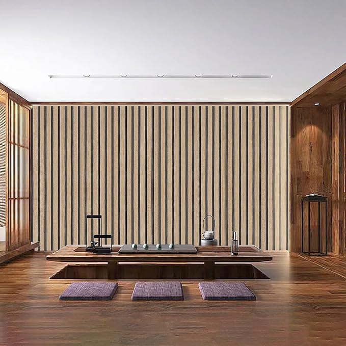 Brown Wood Slat Peel and Stick Wallpaper - 17.5"x100" Textured Faux Wood Self-Adhesive, Waterproof Removable Wall Panel for Bedroom, Kitchen, Office - Easy Install