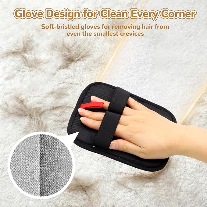 2PCS Newly Pet Hair Removal Gloves,Reusable Electrostatic Cat Dog Pet Hair Removal Gloves,Hair Remover for Couch,Furniture,Carpet,(2 Pack Glove,1Red Lint Scraper) Cat and Dog Glove.