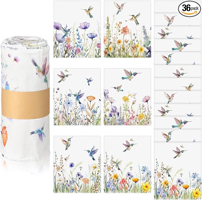 36 Pack Hummingbird Flowers Reusable Cleaning Cloths Washable Cotton Kitchen Towels for Home(Multicolor)