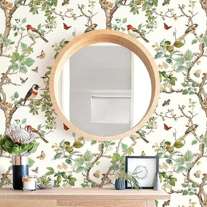 Nukofal Vintage Bird Peel and Stick Wallpaper Floral Birds Contact Paper 16.9inch x 393.7inch Butterflies Leaf Wallpaper Peel and Stick Self Adhesive Removable Wallpaper for Bathroom Walls Decor