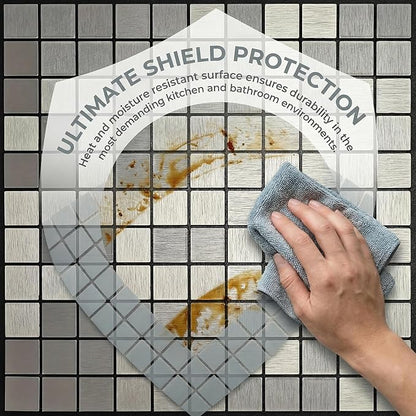 10pcs Waterproof Non-Slip Mosaic Wall Stickers, Heat-Resistant Self-Adhesive Tiles, Easy Cut & Peel for Kitchen Bathroom Bedroom Living Room (10, Silver)