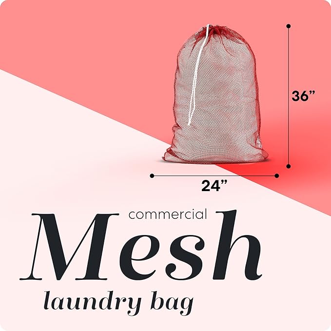 Handy Laundry Mesh XL Laundry Bag, 24" x 36" Heavy Duty, Durable Drawstring Closure, Machine Washable, Large Capacity for Delicates, Travel, College Dorm, Apartment, Red