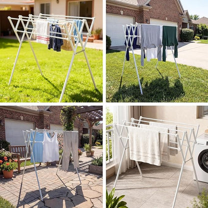 Collapsible Expandable Metal Clothes Drying Rack, Foldable & Portable Laundry Drying Rack, Space-Saving Design, Indoor & Outdoor Drying, Ideal for Laundry Room 16lb Capacity, Frosted White