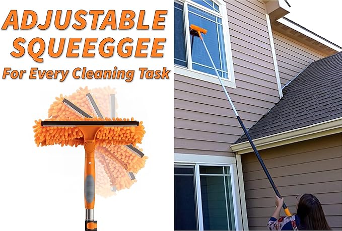 30 Foot High Reach Duster Kit with 5-24 ft Extension Pole // High Ceiling Dusting and Window Cleaning Kit with Telescopic Pole // Baseboard and Wall Washer Mop, Squeegee, Fan Blade & Cobweb Dusters
