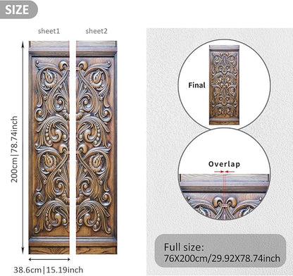 Alwayspon 30x78.7inch Wooden Bas-Relief Decoration Self-Adhesive Door Stickers Murals Decals, Art Vinyl Peel and Stick Removable Door Poster Wallpaper for Bedroom Home Decor