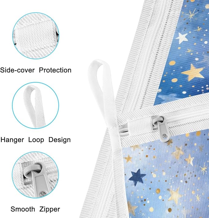 Mesh Laundry Bags Lingerie Bags for Washing Delicates 2 PCS Durable Wash Bag with Zipper Small and Medium Washable Blue Romantic Golden Stars