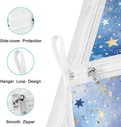 Mesh Laundry Bags Lingerie Bags for Washing Delicates 2 PCS Durable Wash Bag with Zipper Small and Medium Washable Blue Romantic Golden Stars