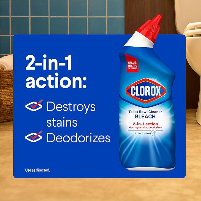 Clorox Toilet Bowl Cleaner Bleach, Rain Clean, 24 Fluid Ounces (Package May Vary)