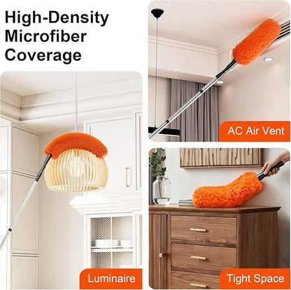 FEXIA Ceiling Fan Cleaner Duster Kit with 6FT Extension Pole, Fan Blade Cleaner Microfiber Cleaning Tool, Reusable Chenille Mops for Blinds Baseboard Wall Cobwebs Bookshelves Door Window Top