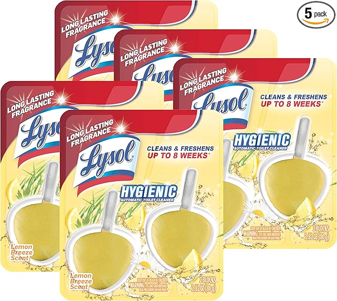 Lysol Hygienic Automatic Toilet Bowl Cleaner, Lemon Breeze, 2 ct (Pack of 5)