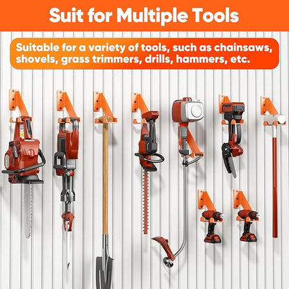 POKIPO Chainsaw Hanger,4 Pack Chainsaw Holder Wall Mount Heavy Duty Metal Chainsaw Chain Hook Storage Loads 70lbs Accessories Chainsaw Rack Organizer fits for Most Tools for Garden,Garage, Workshop