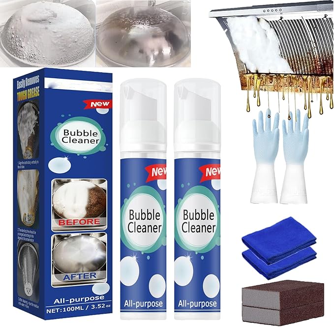 RJDJ All Purpose Rinse Cleaning Foam, All-Purpose Rinse-Free Cleaning Spray, Super Foam Bubble Cleaner, Super Powerful Multi Purpose Foam Cleaner, Stain Removal Kit for Kitchen (100ml-2)
