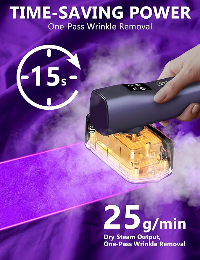 Steamer for Clothes,Portable Handheld Garment Steamer, 200ml Capacity,1000W 15s Fast Heat-UP, Leak-Proof Fabric Wrinkle Remover Ceramic Panel, 2-in-1 Dry & Wet Iron for Home and Travel- Gray&Purple