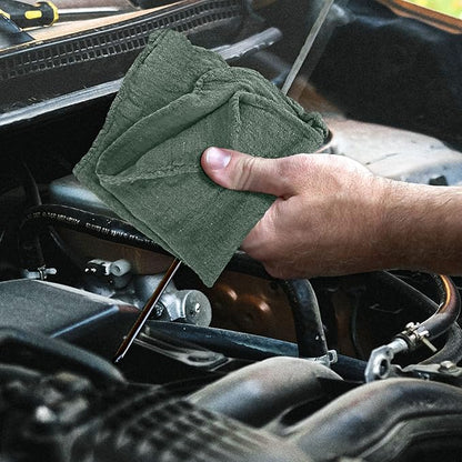 Detailer's Preference Absorbent Cotton Shop Towels, Reusable Cleaning Rags for Auto, Garage, Home, Kitchen, Industrial Use, Wipe Spills, Grease, Oil, Grime, Dirt & More, 11x12, 50-Pack, Green