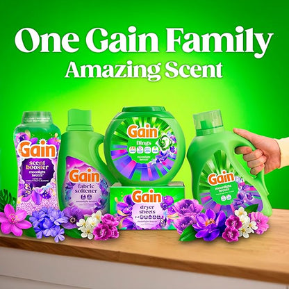 Gain Liquid Laundry Detergent with Odor Defense, Moonlight Breeze Scent, Liquid Detergent And Laundry Soap For HE Washing Machines, 60 fl oz, Pack of 2 (Packaging May Vary)