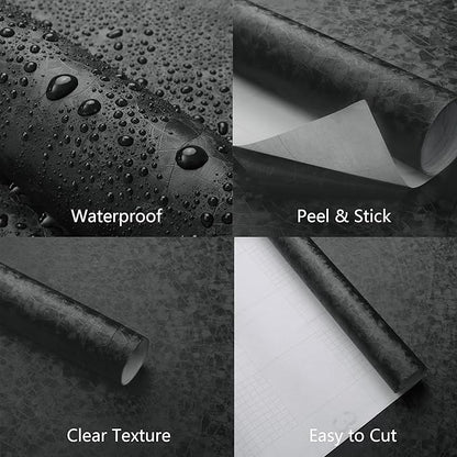 Yasinet Peel and Stick Wallpaper Black Removable Wallpaper Modern Black Contact Paper Dark Thicken Self Adhesive Textured Wall Paper for Cabinets Badroom Waterproof Vinyl 78.7"x 15.7"