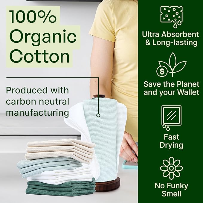 24 Pack Multicolored Reusable Paper Towels - Nature Friendly - Organic Cotton Alternative - Thick, Strong, Paperless Kitchen Dish Cloths - Reusable Napkins - Dish Towels - Cloth Napkin