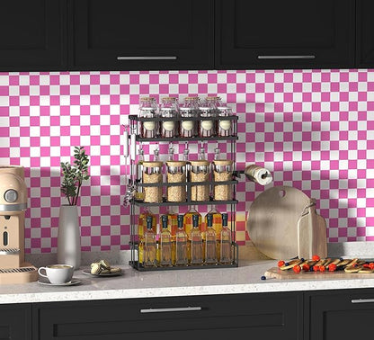 Modern Peel and Stick Wallpaper Pink and White Mosaic Checkered Contact Paper 17.7"x78.8" Self Adhesive Lattice Wallpaper Removable Decorative Wallpapers for Bedroom Countertops Cabinet Vinyl Roll