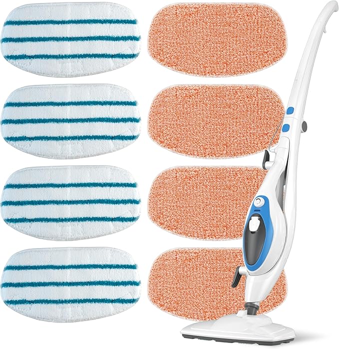 BlueStars 8 Pack Steam Mop Replacement Pads - Compatible with PurSteam ThermaPro 10-in-1 Steam Mop – 4 Microfiber Steam Scrub Pads & 4 Soft Cleaning Pads, Washable and Reusable Pads Replacement