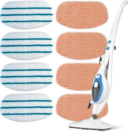 BlueStars 8 Pack Steam Mop Replacement Pads - Compatible with PurSteam ThermaPro 10-in-1 Steam Mop – 4 Microfiber Steam Scrub Pads & 4 Soft Cleaning Pads, Washable and Reusable Pads Replacement