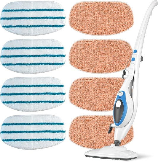 BlueStars 8 Pack Steam Mop Replacement Pads - Compatible with PurSteam ThermaPro 10-in-1 Steam Mop – 4 Microfiber Steam Scrub Pads & 4 Soft Cleaning Pads, Washable and Reusable Pads Replacement